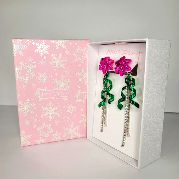 Betsy Johnson Convertable Pink Bows w/ rhinestone +green curls Christmas Holiday - Picture 5 of 8